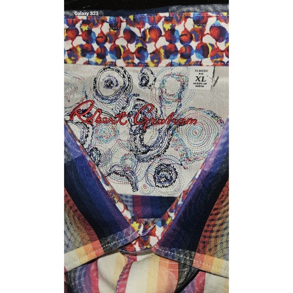 Robert Graham Checkered Psychedelic Button Down Long Sleeve Collar Shirt Mens XL - Picture 5 of 5